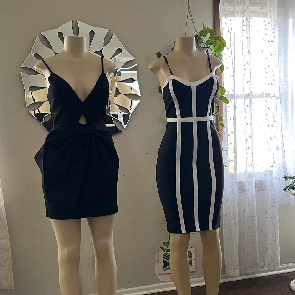 AKIRA Black and White Contrast WINDSOR Mini Dress
